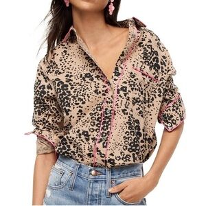 J. Crew Button-up Shirt in Leopard Print Ashen Black Long Sleeve